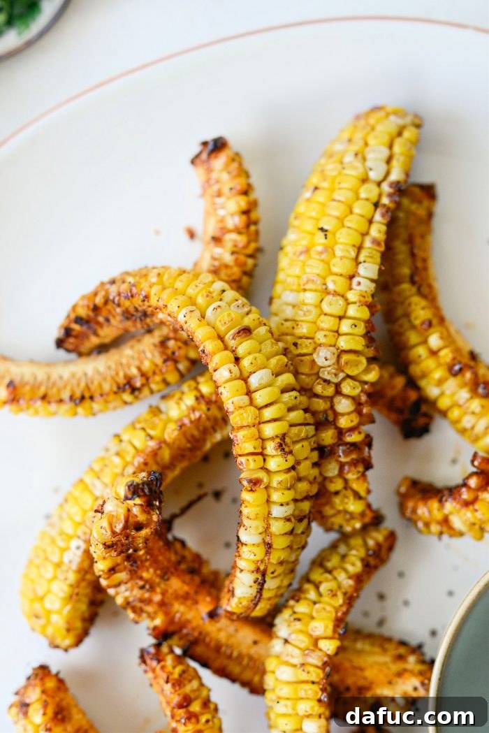 Multiple batches of air fryer corn ribs being prepared