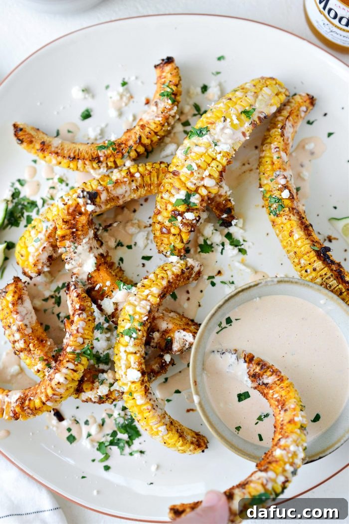 Air Fryer Corn Ribs ready for eating