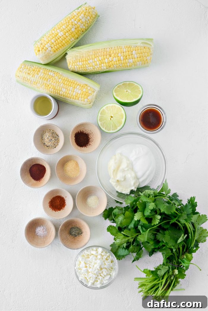 Ingredients for Air Fryer Corn Ribs laid out on a table
