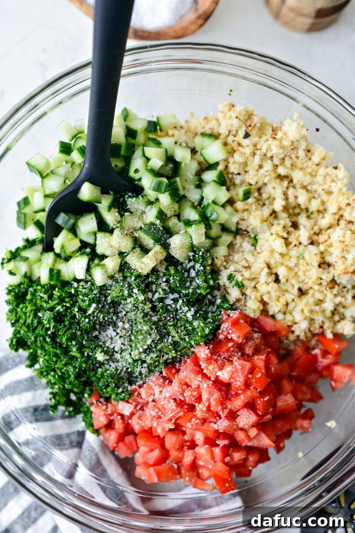 Golden Roasted Cauliflower Tabbouleh 13 Seasoning the tabbouleh with salt and pepper