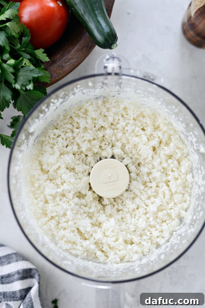 Golden Roasted Cauliflower Tabbouleh 5 Riced cauliflower ready for roasting