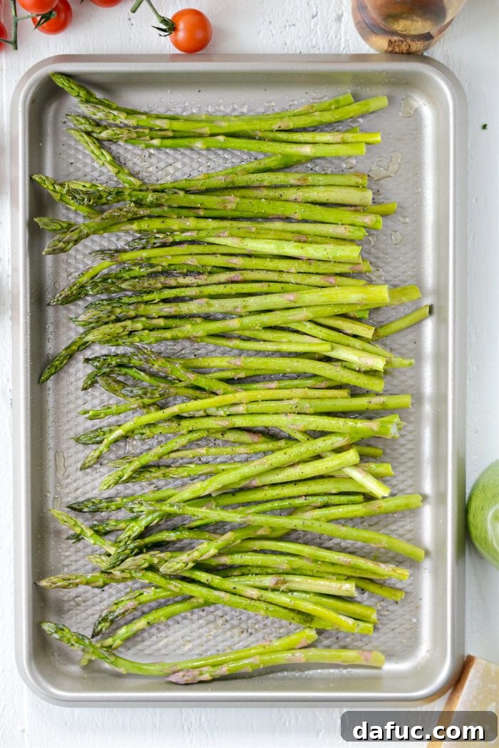 trimmed asparagus on pan