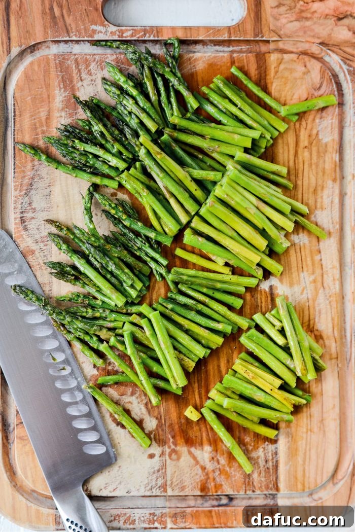 roasted asparagus cut into thirds