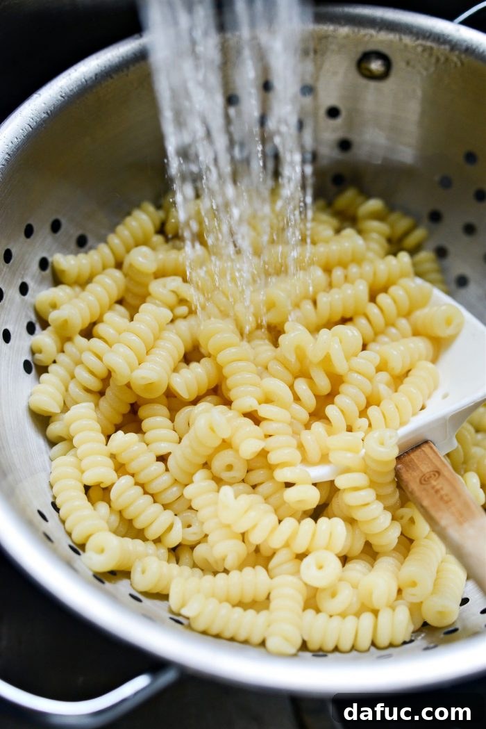 cooked pasta rinsed with cold water