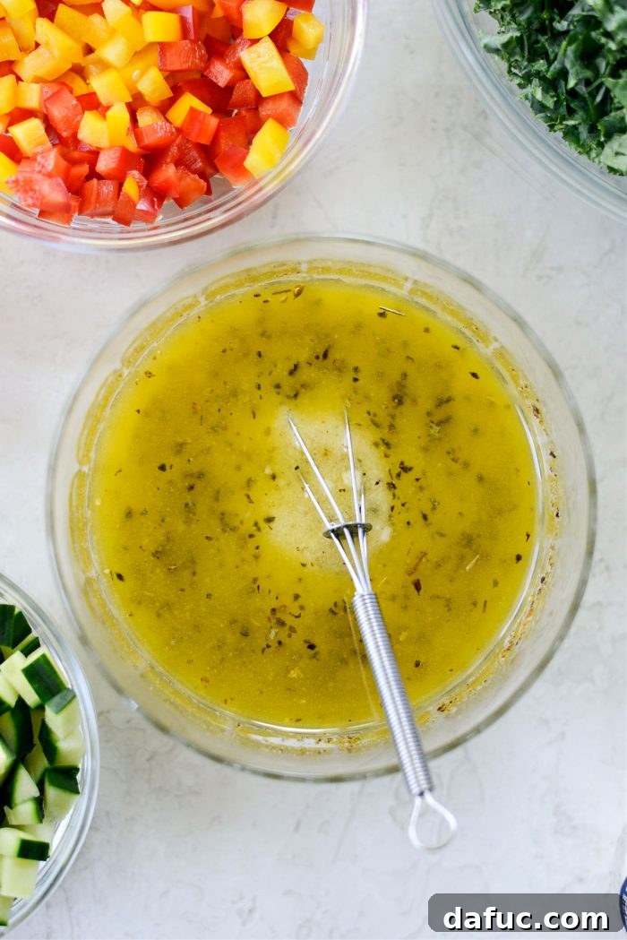 Whisked Lemony Dijon Vinaigrette in a Bowl