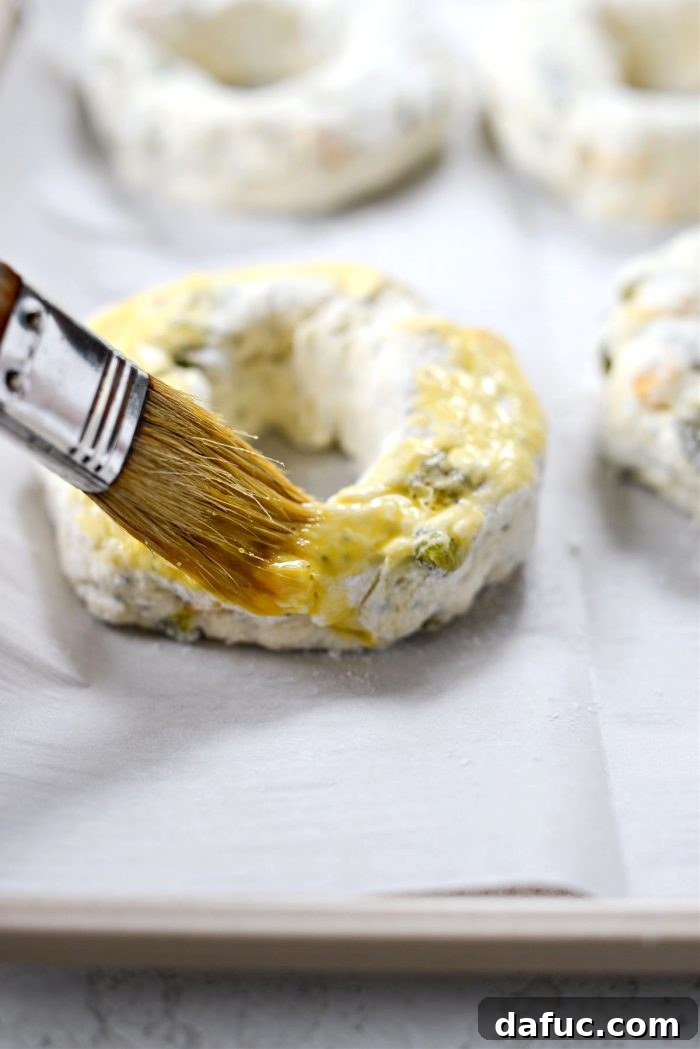Kickin' Air Fryer Jalapeño Cheddar Bagels 16 brush with egg wash