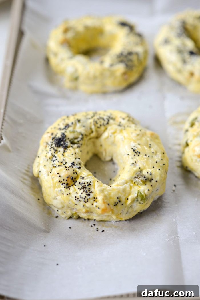 Kickin' Air Fryer Jalapeño Cheddar Bagels 17 sprinkle with poppy seeds
