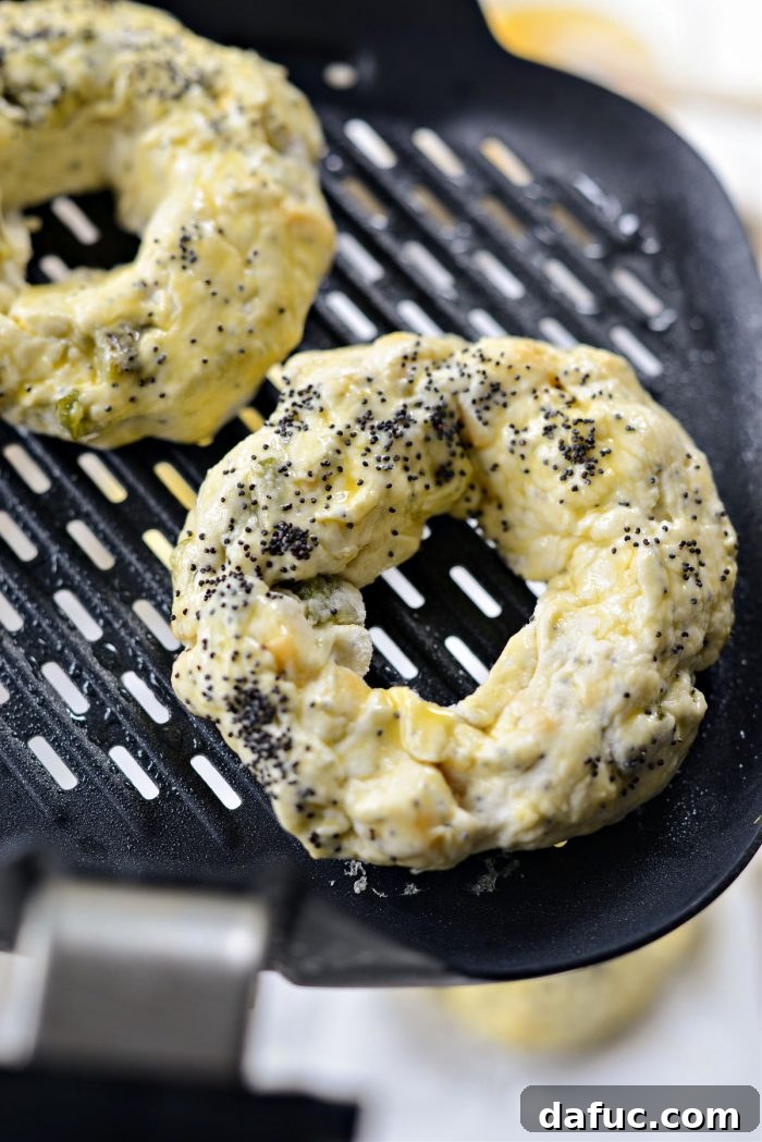 Kickin' Air Fryer Jalapeño Cheddar Bagels 19 place on air fryer insert
