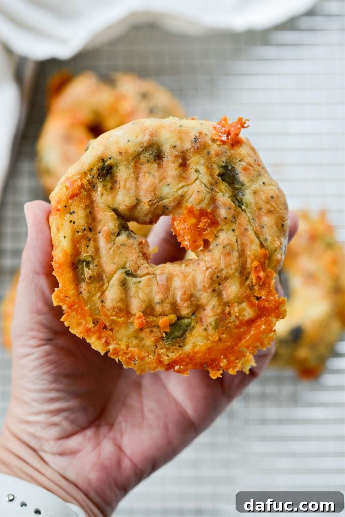 Kickin' Air Fryer Jalapeño Cheddar Bagels 22 cheesy bottom of bagel