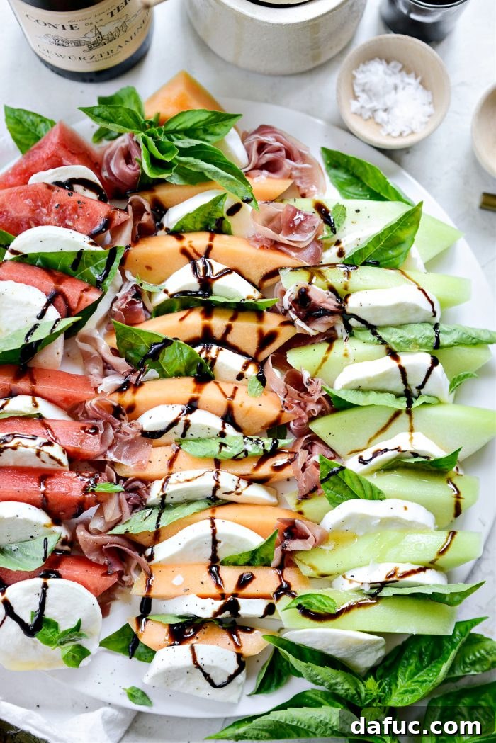 Refreshing Melon Caprese Platter with Honey and Balsamic Glaze