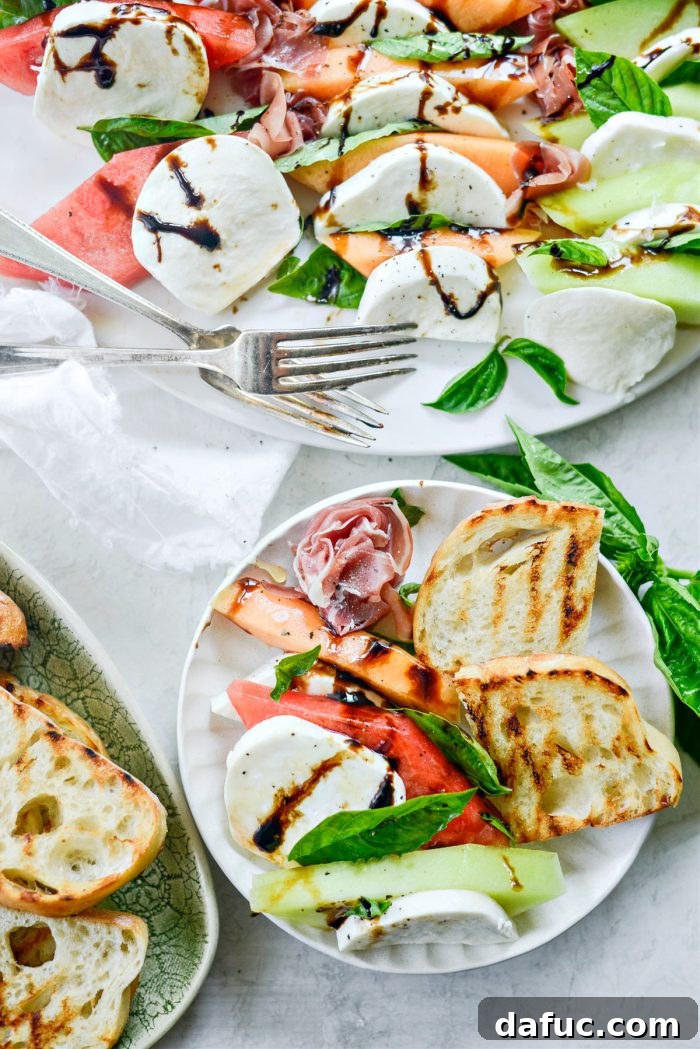 Close-up of Melon Caprese with Prosciutto