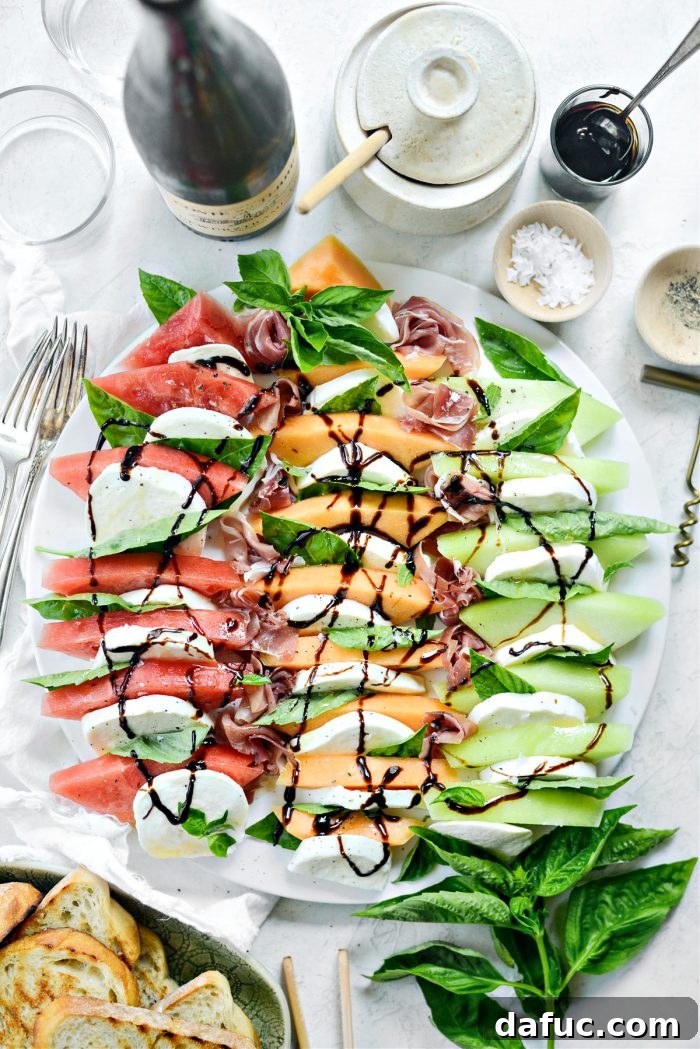 Drizzling Honey and Balsamic Glaze over Melon Caprese