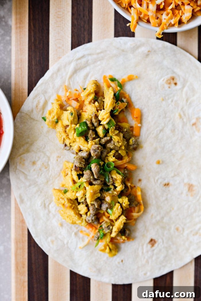 Crispy Hash Brown Morning Burritos 13 Top with egg and sausage mixture.