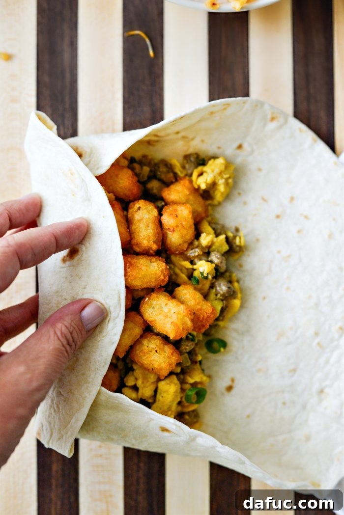 Crispy Hash Brown Morning Burritos 15 Fold up the burrito, tucking in the ends.