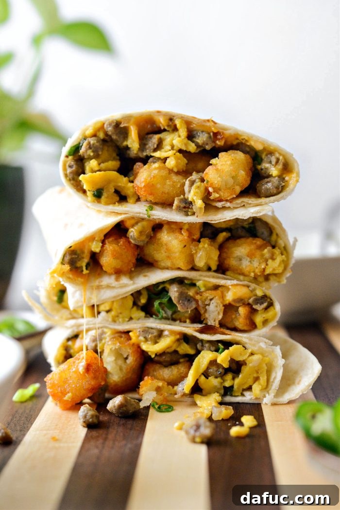 Crispy Hash Brown Morning Burritos 18 Plated Easy Breakfast Burritos with fresh toppings.
