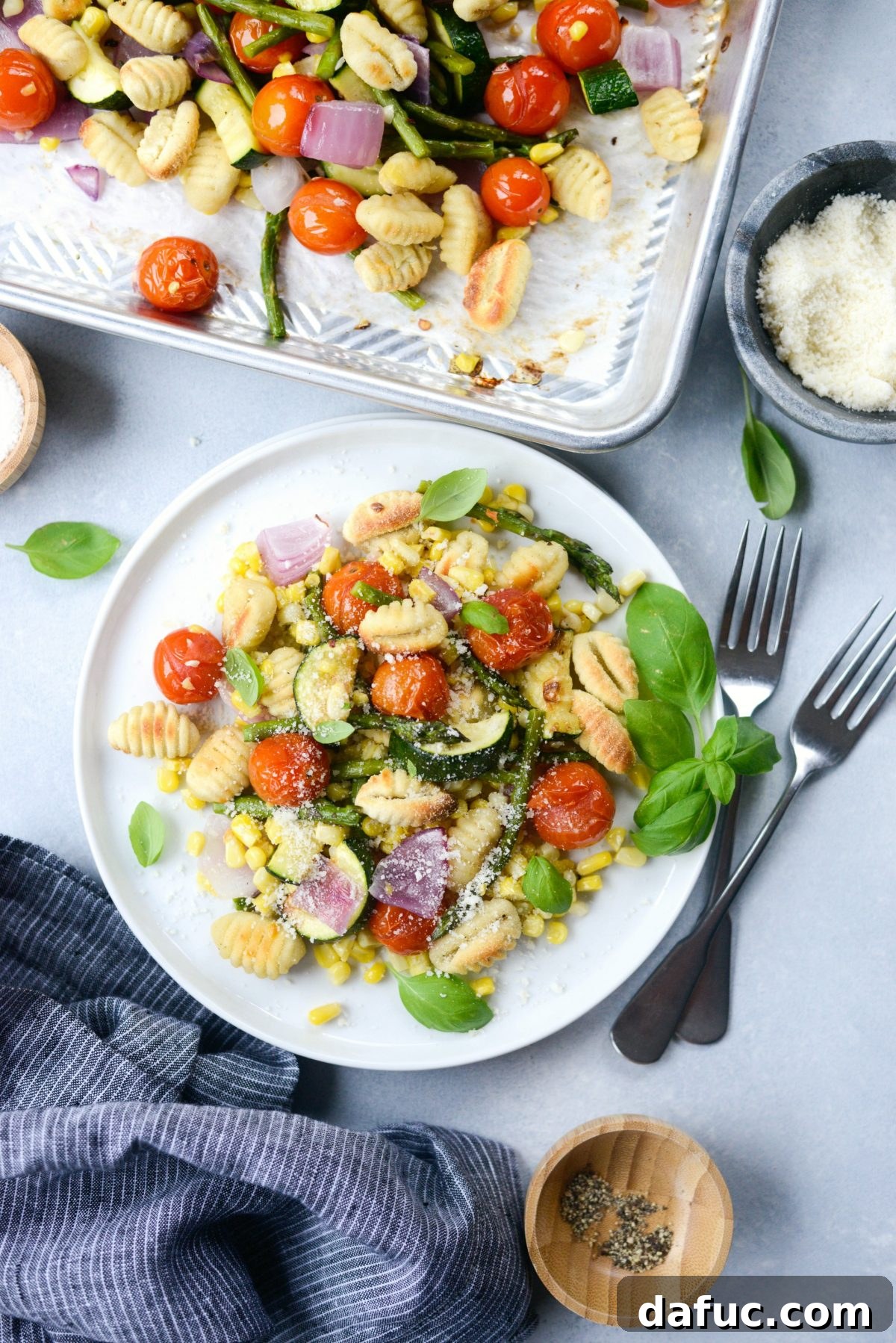 25+ Simple Dinners for Busy Weeknights 3 Crispy gnocchi with summer vegetables baked on a sheet pan, a perfect easy weeknight meal.