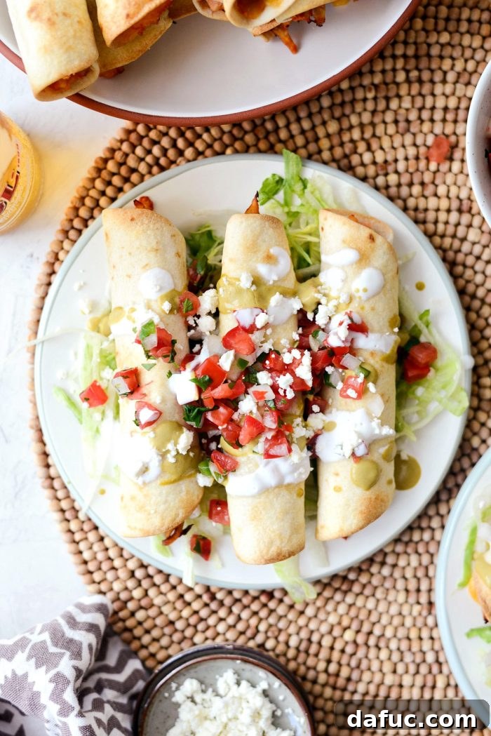 25+ Simple Dinners for Busy Weeknights 8 Air Fryer Salsa Chicken Taquitos, a quick and crispy chicken dinner.