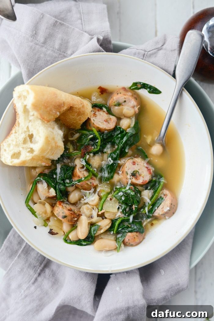 25+ Simple Dinners for Busy Weeknights 9 Chicken Sausage and White Bean Stew, a quick and delicious one-pot meal.