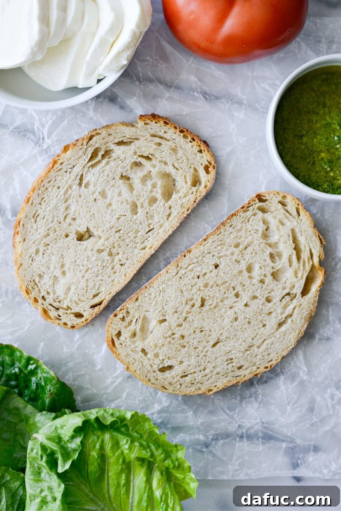 Toasting sourdough bread slices for the sandwich
