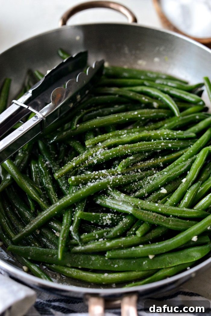 green beans seasoned with kosher salt and black pepper.