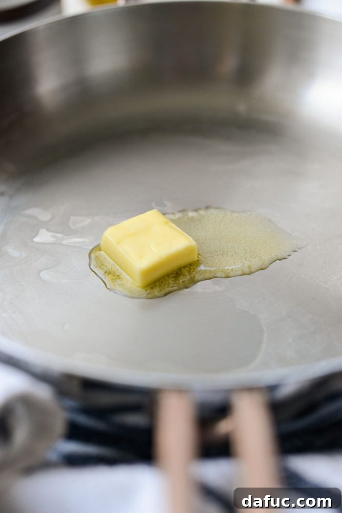 butter melting in a skillet.