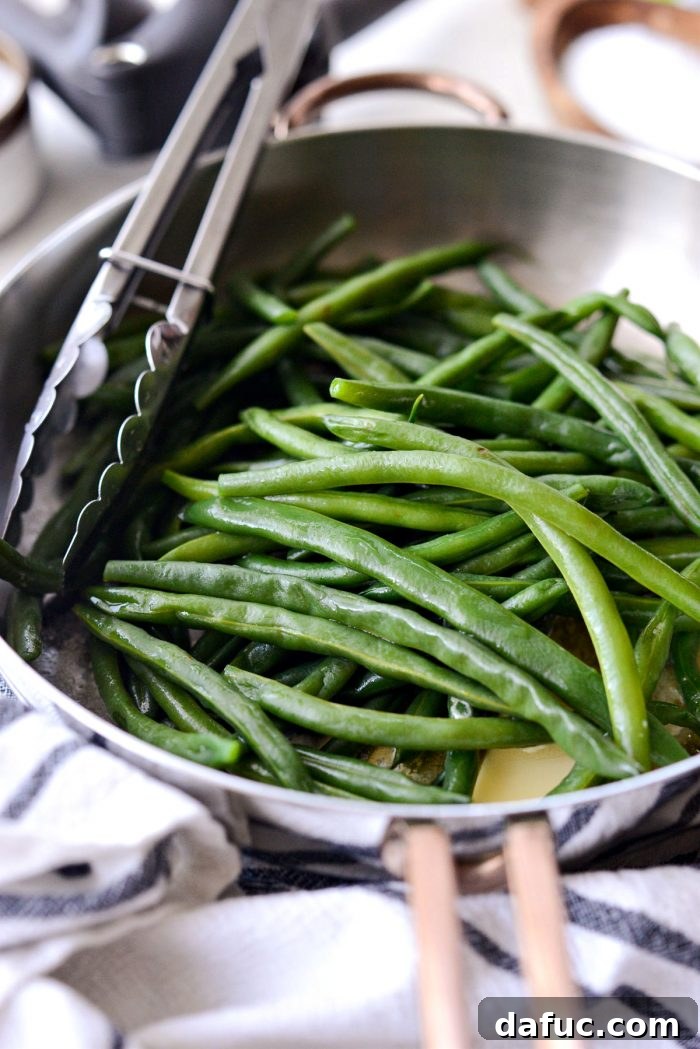 blanched green beans tossed in butter.