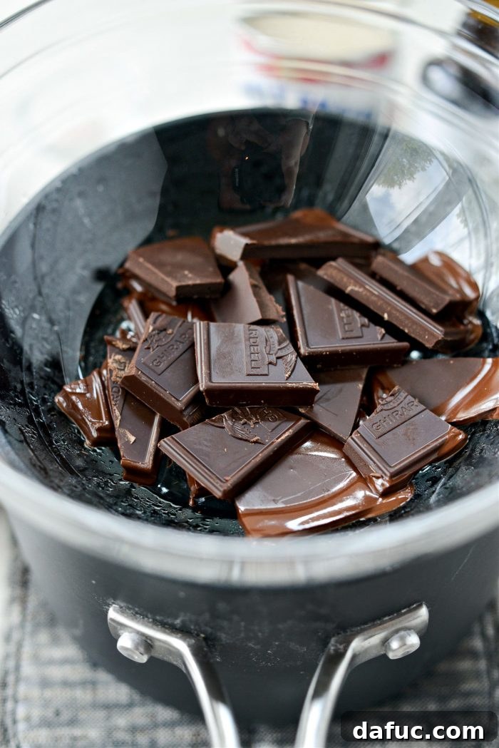 Blissful No-Churn Hash Indulgence 6 Bittersweet chocolate melting in a double boiler setup