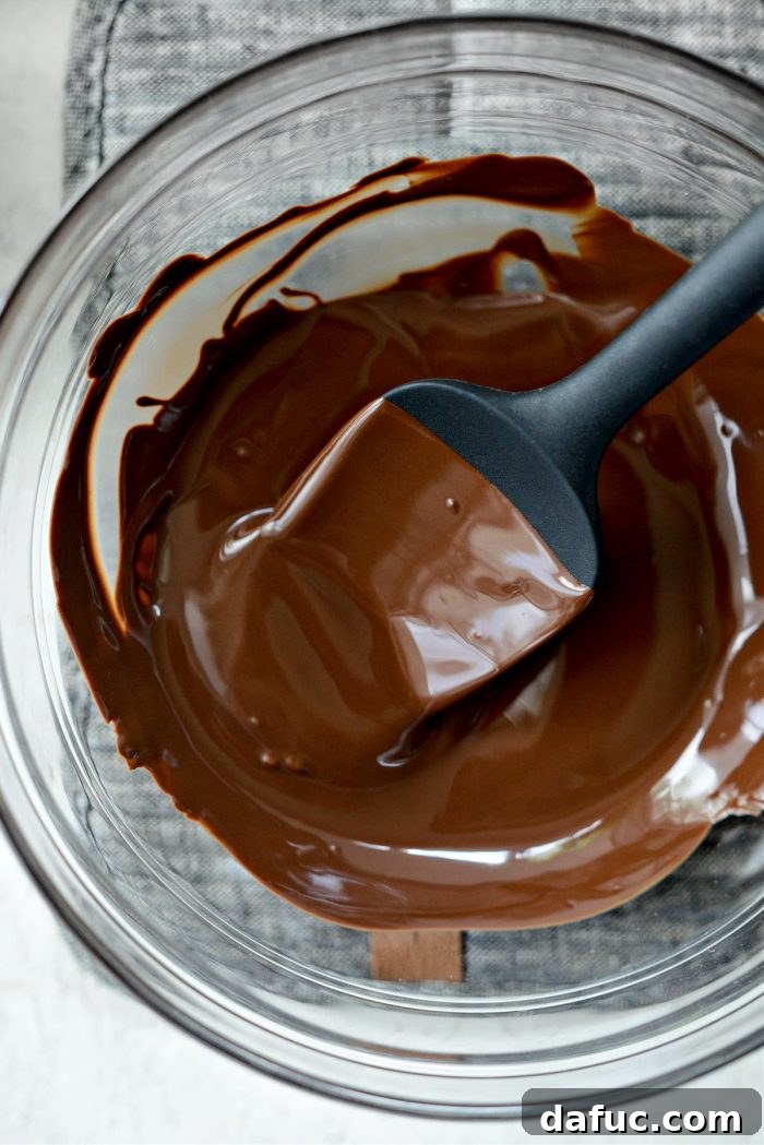 Blissful No-Churn Hash Indulgence 7 Perfectly melted bittersweet chocolate in a glass bowl