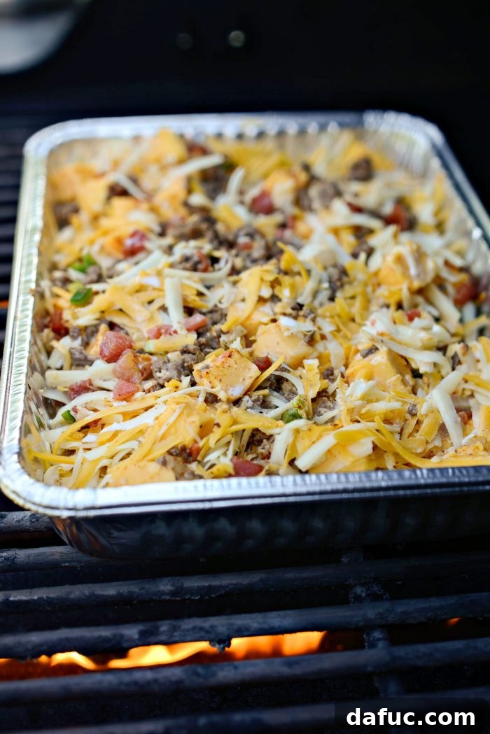 Irresistible Smoked Chile Queso 20 place pan on grill