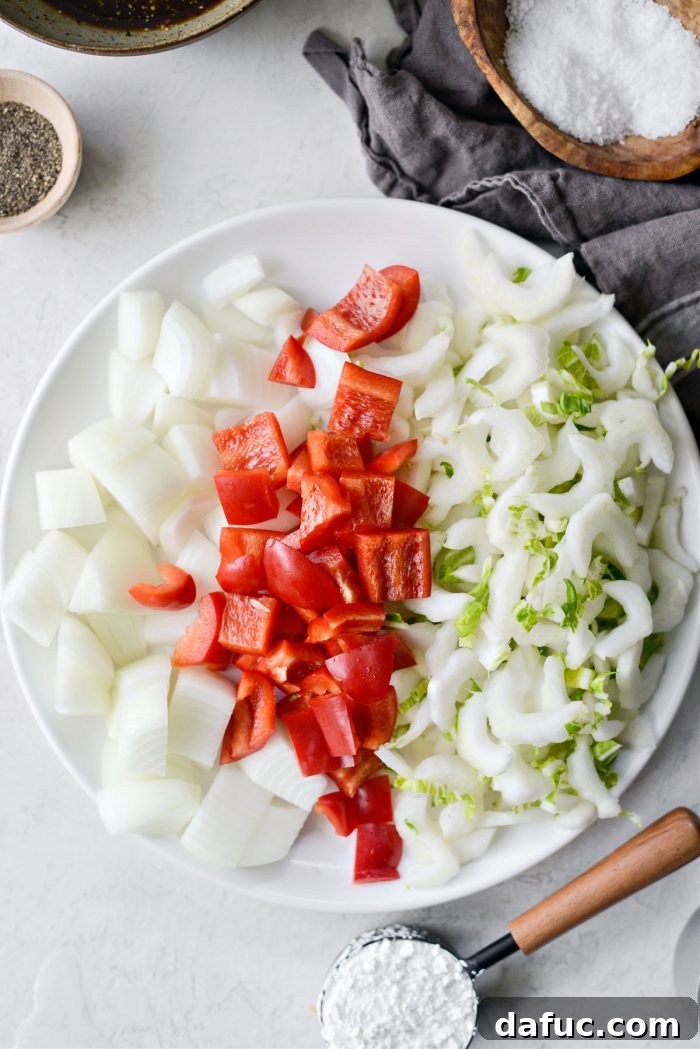 Prepped and diced vegetables for stir-fry