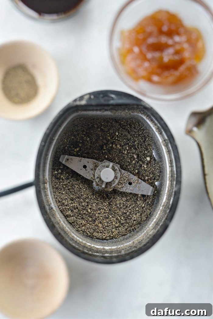 Close-up of freshly ground black pepper