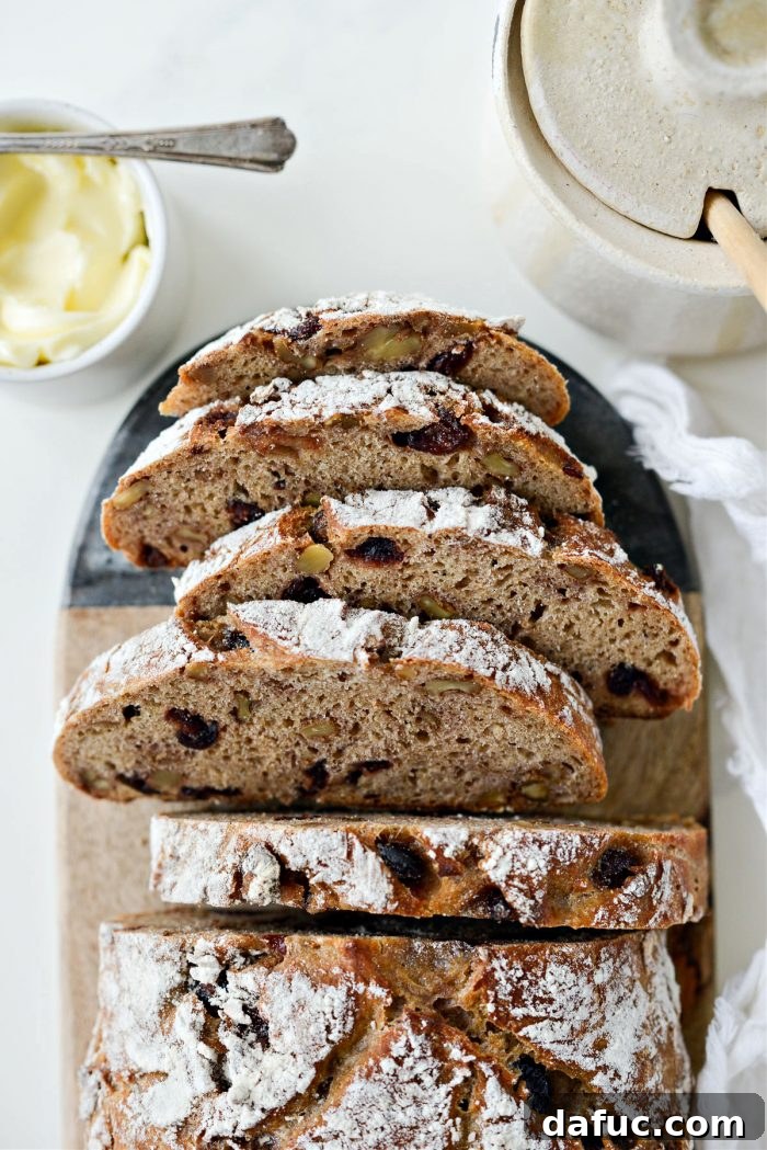 Effortless Cranberry Walnut Loaf 2 Freshly baked No-Knead Cranberry Walnut Bread, golden brown and inviting