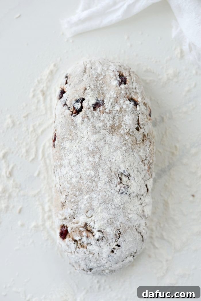 Effortless Cranberry Walnut Loaf 16 Turning out the dough onto a floured surface and shaping it