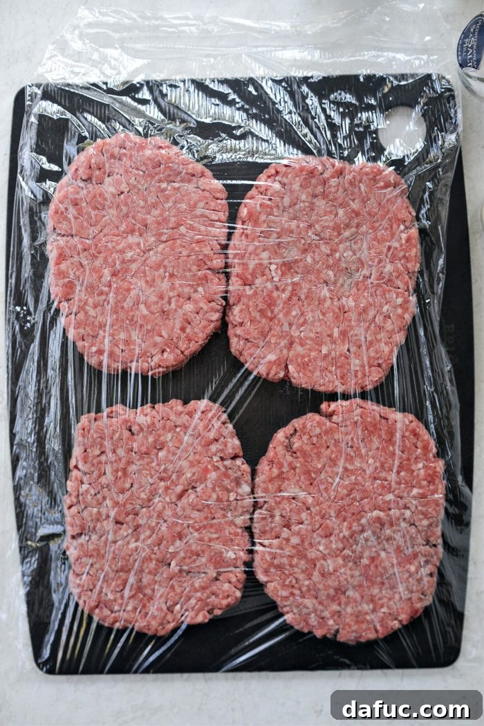 The Ultimate Beef Patty Melt 6 Four perfectly pressed and shaped thin beef patties, ready for seasoning