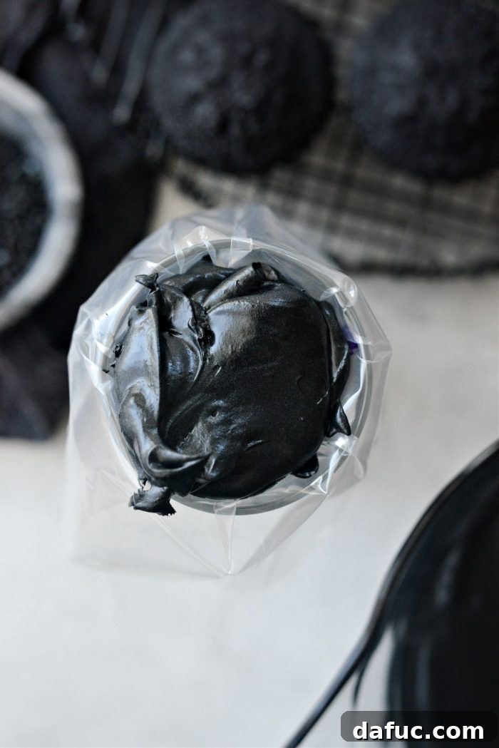 Dark Velvet Delights 24 add some frosting to a piping bag