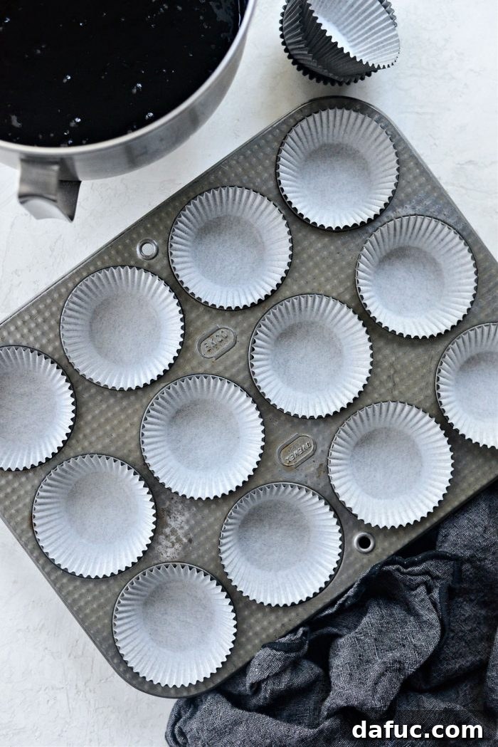Dark Velvet Delights 5 line 2 muffin tins with paper liners