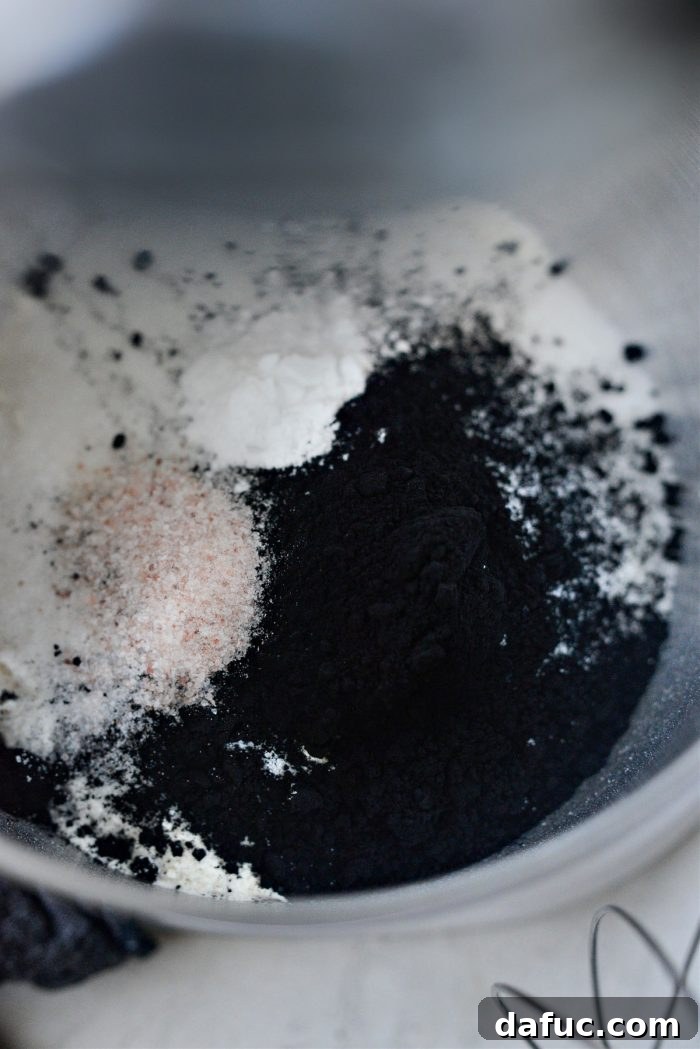 Dark Velvet Delights 9 flour, sugar, black cocoa powder, fine salt and baking soda