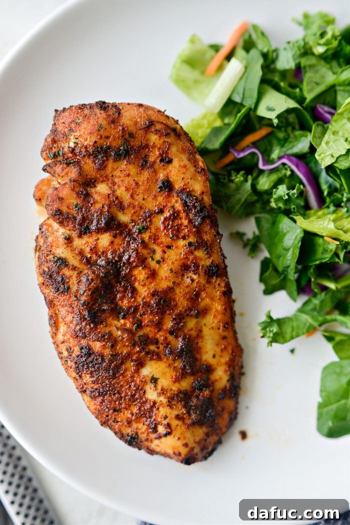 Perfectly cooked Air Fryer Chicken Breasts ready to serve.