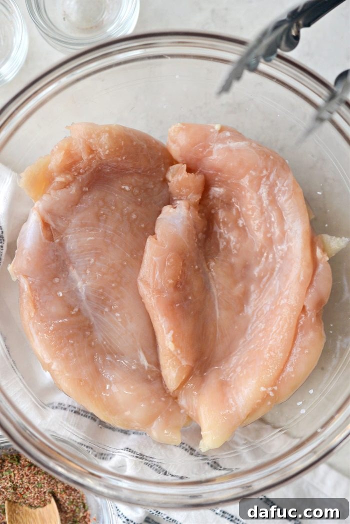 Chicken breasts after 30 minutes of dry brining, ready for oil and seasoning.
