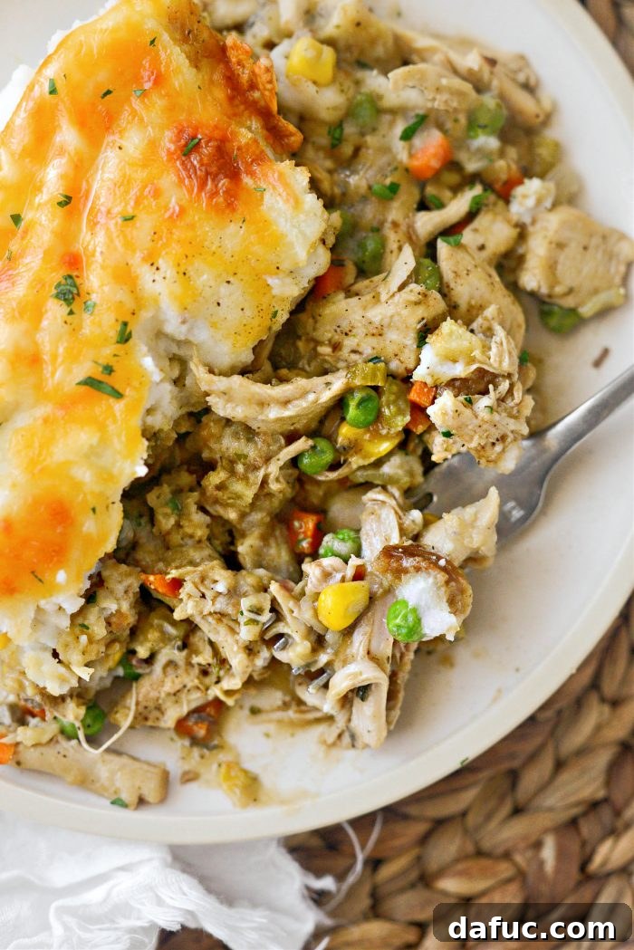 Leftover Turkey Shepherd's Pie Casserole, ready for a delicious and easy family dinner