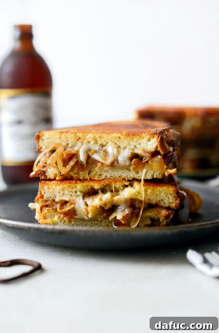 French Onion Soup Grilled Cheese Sandwich ready to serve.