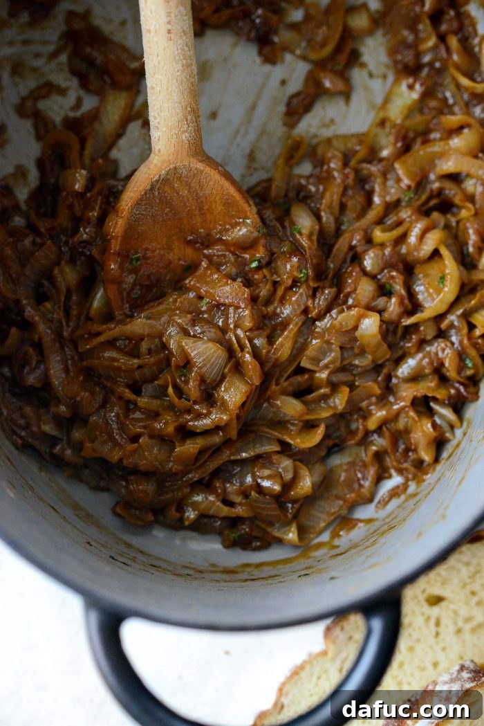 Jammy caramelized onions in a pan