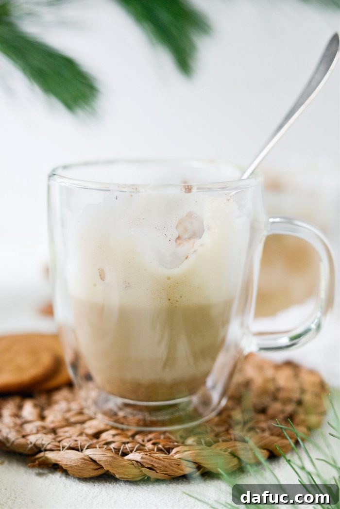 Eggnog latte in a festive mug