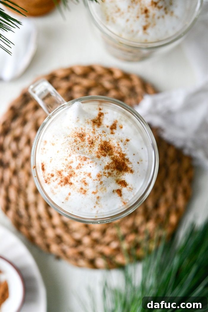 Eggnog Latte close-up with foam