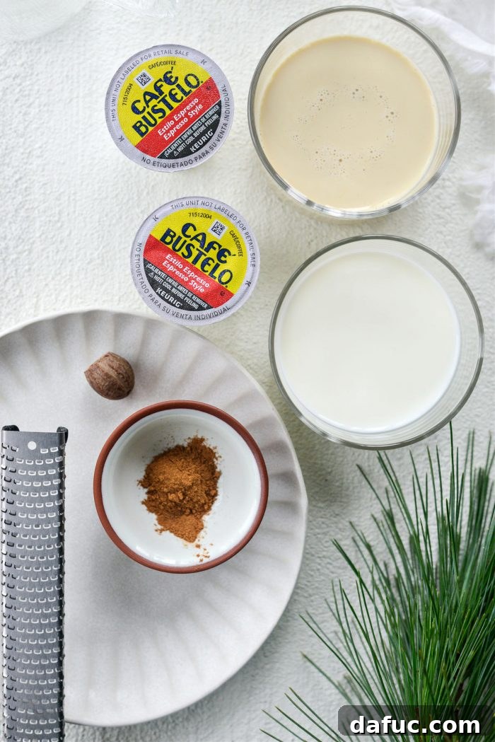 Ingredients for Eggnog Latte laid out