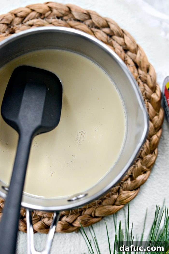 Heating eggnog in a saucepan