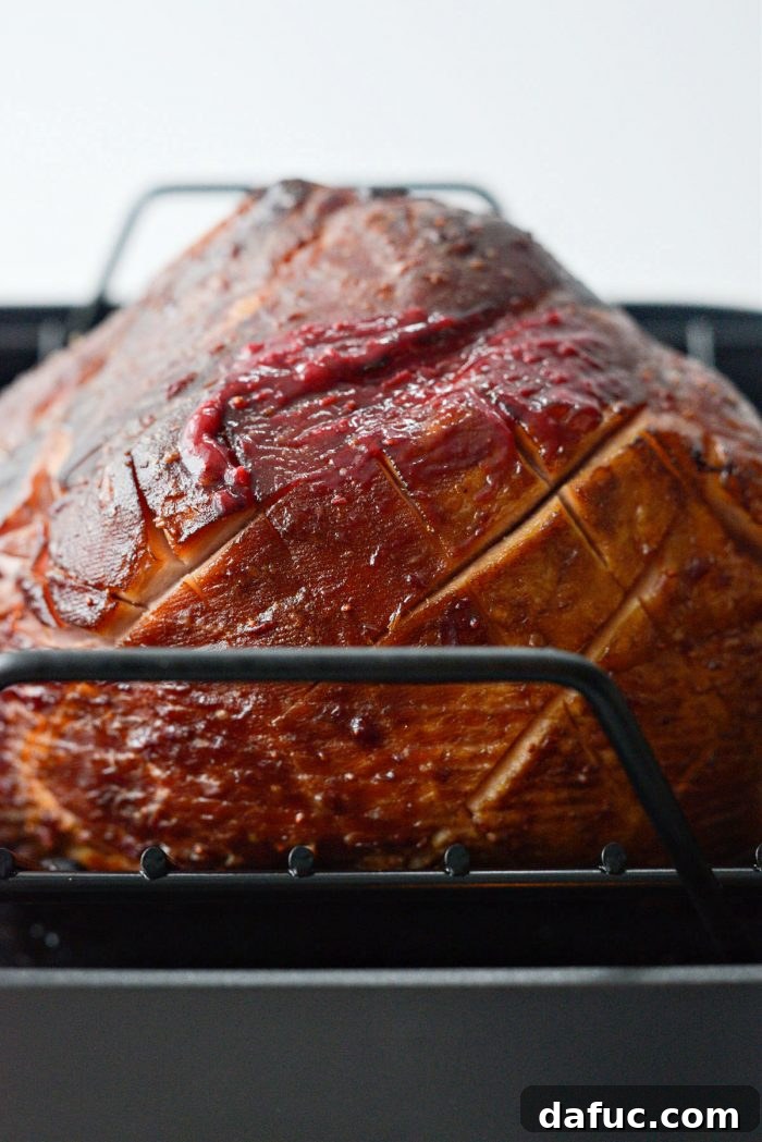 Glistening Cranberry Glazed Ham 17 after 90 minutes brush again