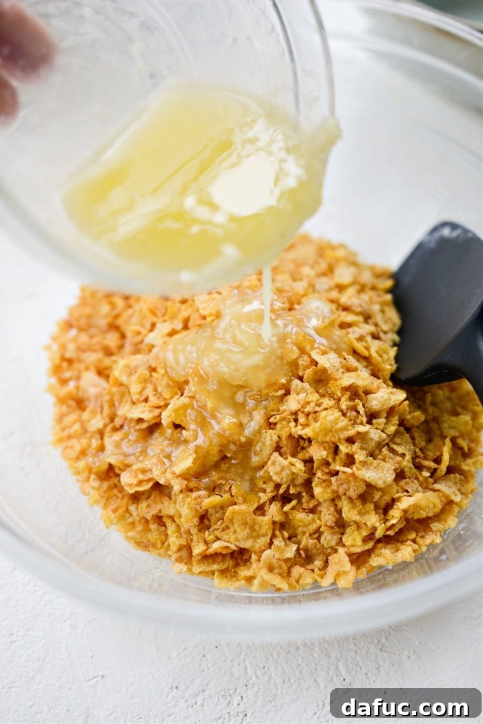 Mel's Golden Cheesy Potato Bake 13 add remaining butter to crushed cornflakes