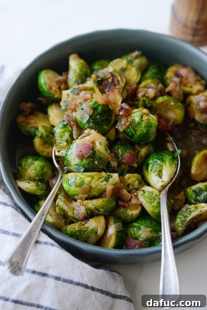 Decadent Maple Bourbon Bacon Brussels 3 Maple Bourbon Bacon Brussels Sprouts: A dish ready to be served, highlighting the vibrant colors and textures.