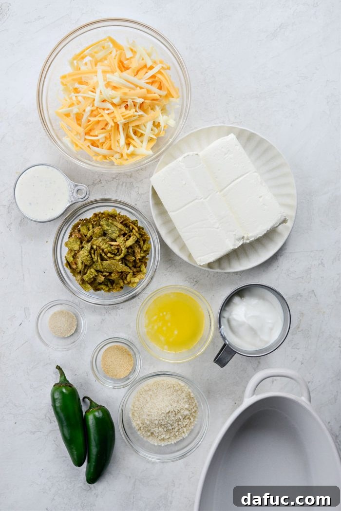 The Ultimate Jalapeño Popper Dip 4 Array of fresh ingredients for making Jalapeño Popper Dip